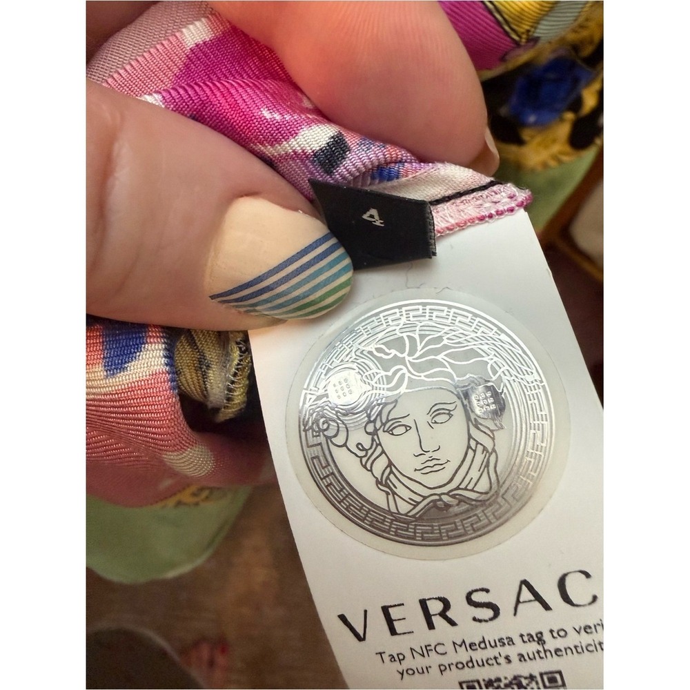 Versace Silk Scarf Paneled Hoodie Womens 38 Black Baroque Knit Pullover - Picture 6 of 14